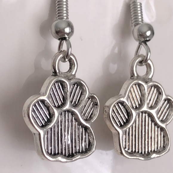 New Cat Dog Animal Paw Print Dainty Dangling Hand Crafted Earrings - Picture 3 of 5
